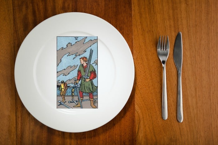 Tarot by the Mouthful - Five of Swords: tempestuous chefs and sneaky home cooks. 