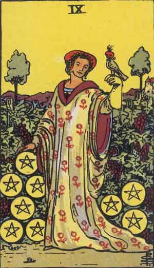 Which tarot cards indicate wealth? Nine of Pentacles.