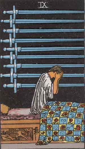 Which tarot card indicates grief? Nine of Swords