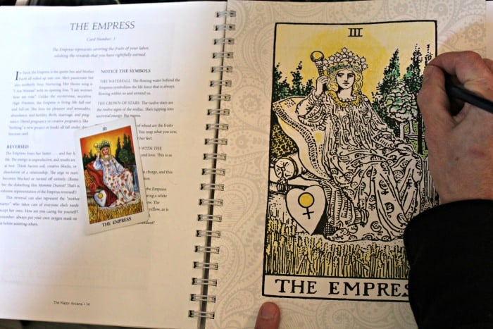 How to Bling The Tarot Coloring Book - Inktense pencils - The Empress - first layer