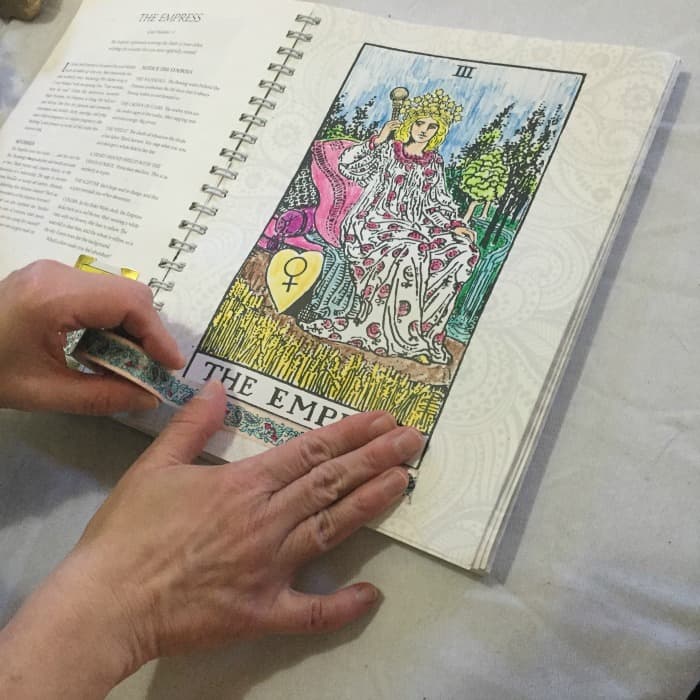 How to Bling The Tarot Coloring Book - Washi Tape: placing the washi tape.