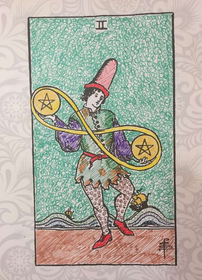 How to Bling The Tarot Coloring Book: Colored Gel Pens - Two of Pentacles