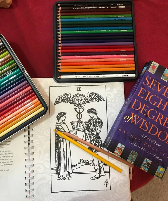 How to Bling The Tarot Coloring Book - Prismacolor Colored Pencils - getting ready to color